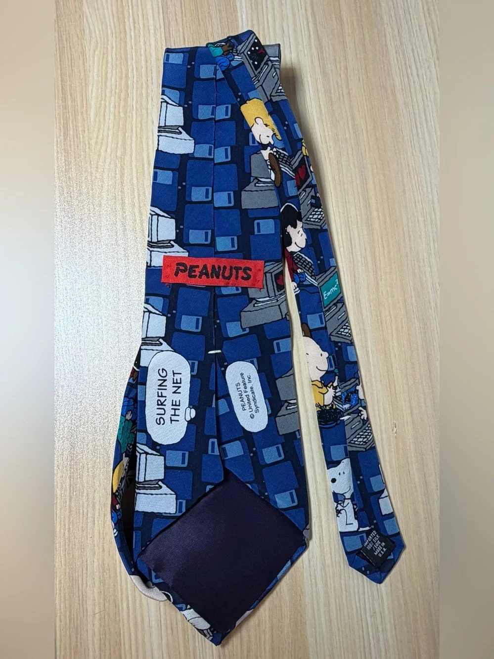 Classic Peanuts Cartoon Computer Pattern Tie - Blue